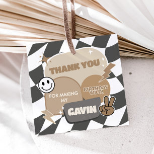 Retro Young Wild and Three Birthday Party Square Favour Tags