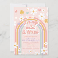Retro Young Wild et Three Birthday Invitation