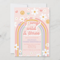 Retro Young Wild et Three Birthday Invitation