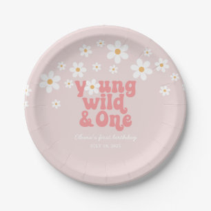 Retro Young Wild One Daisy floral 1st birthday Paper Plate
