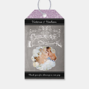 Retro Your Wedding Photo Lavender Damask Pattern Gift Tags