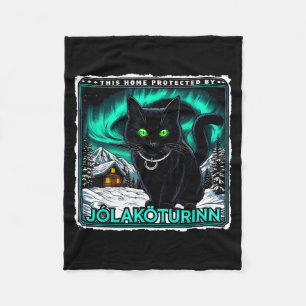 Retro Yule Cat Icelandic This Home Protected Jólak Fleece Blanket