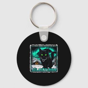 Retro Yule Cat Icelandic This Home Protected Jólak Keychain