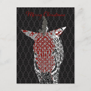 Retro Zebra Postcard Black  Christmas