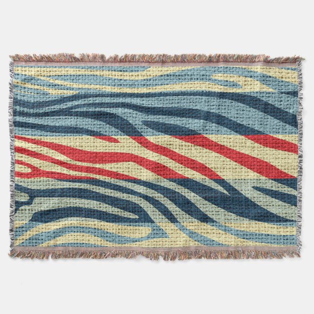 Retro Zebra Skin Print Pattern Burlap Rustic #10 Throw Blanket (Front)
