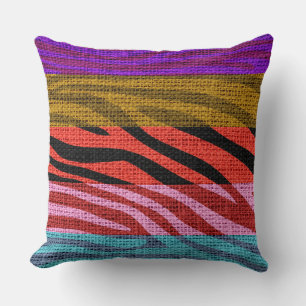 Retro Zebra Skin Print Pattern Burlap Rustic #12 Throw Pillow