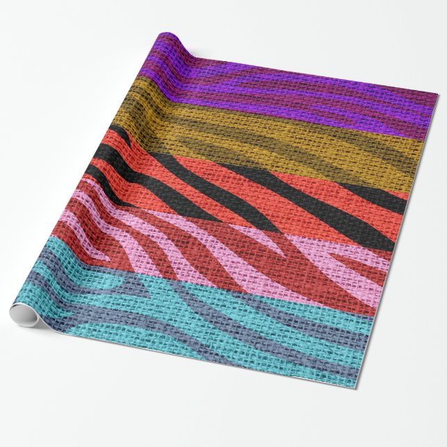 Retro Zebra Skin Print Pattern Burlap Rustic Wrapping Paper (Unrolled)