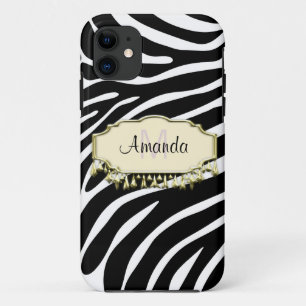 Retro Zebra Skin With Gold Bling iPhone 11 Case