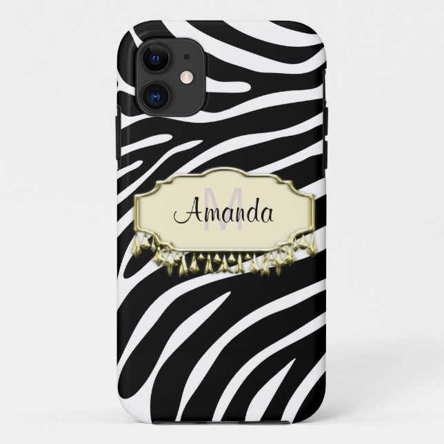 Retro Zebra Skin With Gold Bling Case-Mate iPhone Case (Back)