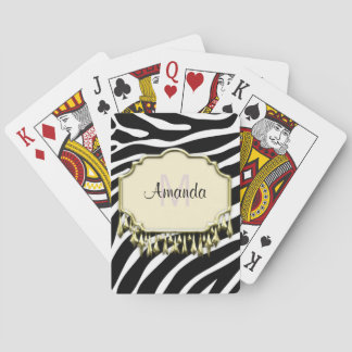 Retro Zebra Skin With Gold Bling Playing Cards