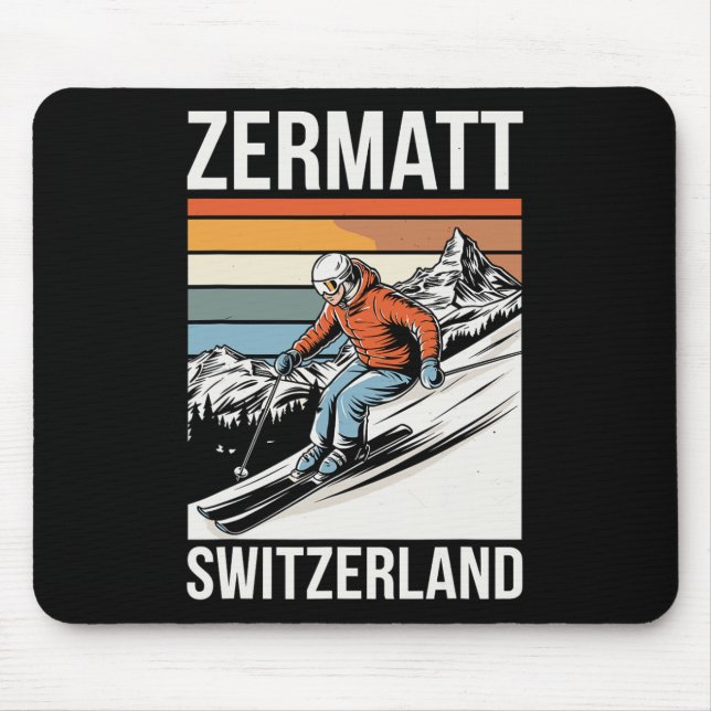 Retro Zermatt Switzerland Ski Resort  Mouse Pad (Front)