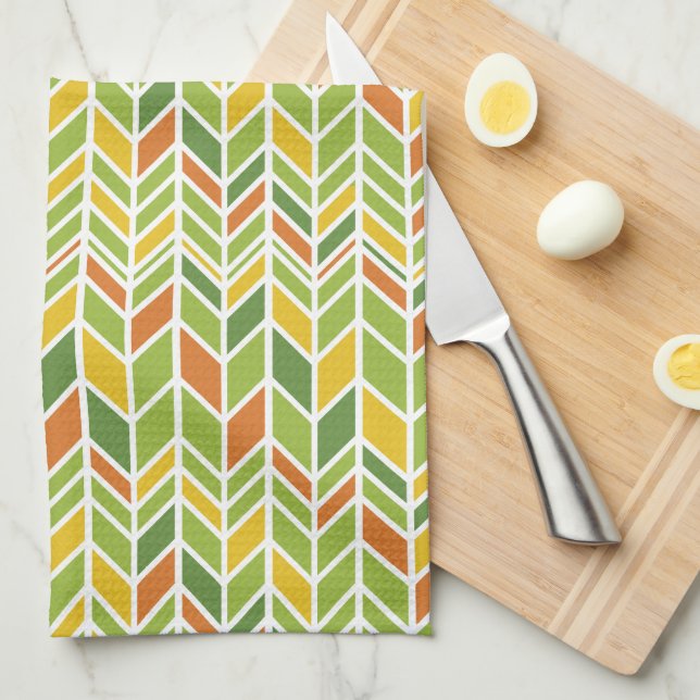 Retro Zig-Zag Orange & Green Chevron Kitchen Towel (Quarter Fold)