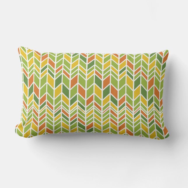 Retro Zig-Zag Orange & Green Chevron Lumbar Pillow (Front)
