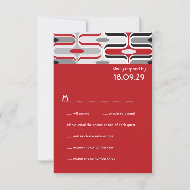 Retro Zig Zag Pattern Modern Art Wedding RSVP Card (Front)