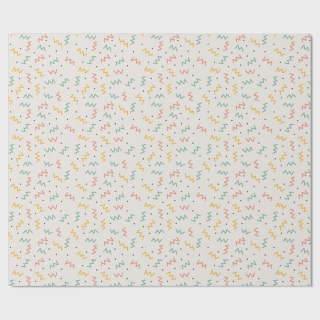 Retro Zigzag and Dots in Teal Mustard and Coral Wrapping Paper (Flat)