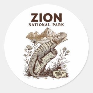 Retro Zion National Park Collared Lizard Hiking Ca Classic Round Sticker