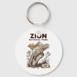 Retro Zion National Park Collared Lizard Hiking Ca Keychain