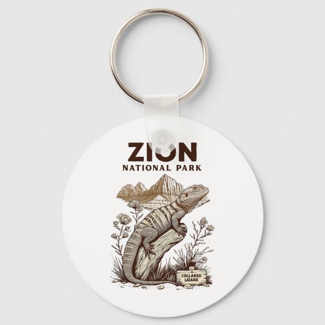 Retro Zion National Park Collared Lizard Hiking Ca Keychain (Front)