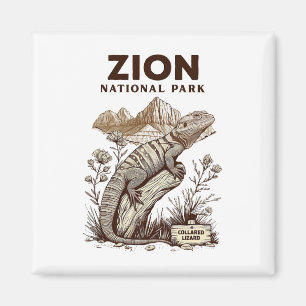 Retro Zion National Park Collared Lizard Hiking Ca Magnet