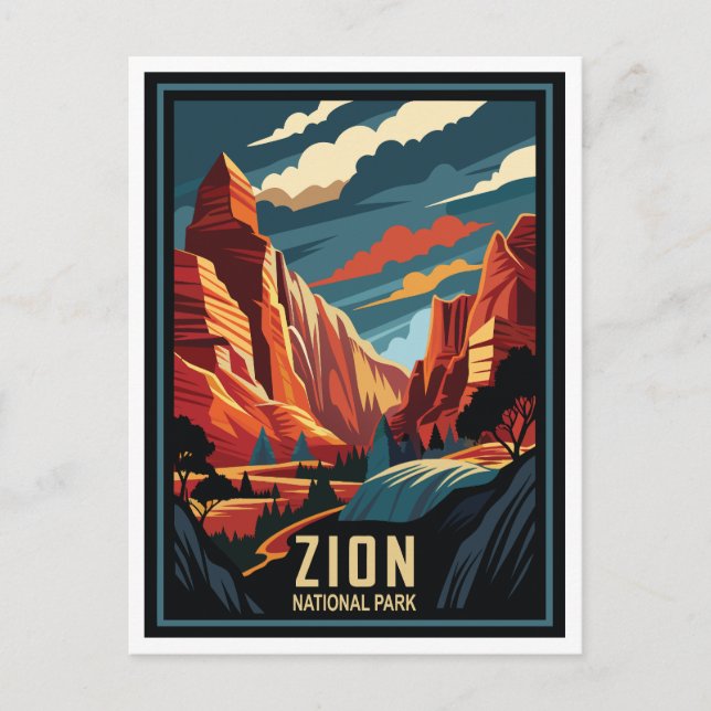 Retro Zion National Park  Postcard (Front)
