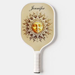 Retro Zodiac Celestial Sun Monogram Pickleball Paddle