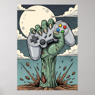 Retro Zombie Gamer Hand - Classic Controller Grip Poster