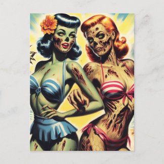 Retro Zombie Pin-ups Postcard