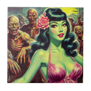 Retro Zombie Woman Tile