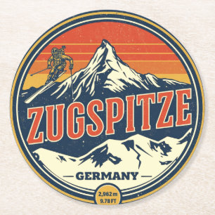 Retro Zugspitze bavarian outdoor nature gifts Round Paper Coaster