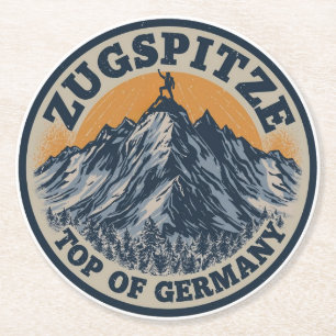 Retro Zugspitze bavarian outdoor nature gifts Round Paper Coaster