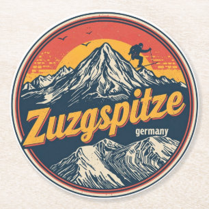 Retro Zugspitze bavarian outdoor nature gifts Round Paper Coaster