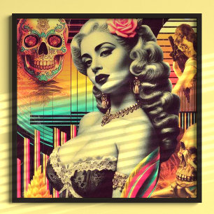 Retrofuturism Collage Pin-up Poster