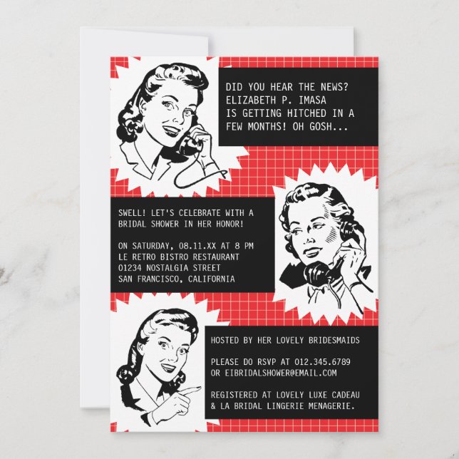 Rétros invitations de Fête de la mariée de gallons (Devant)