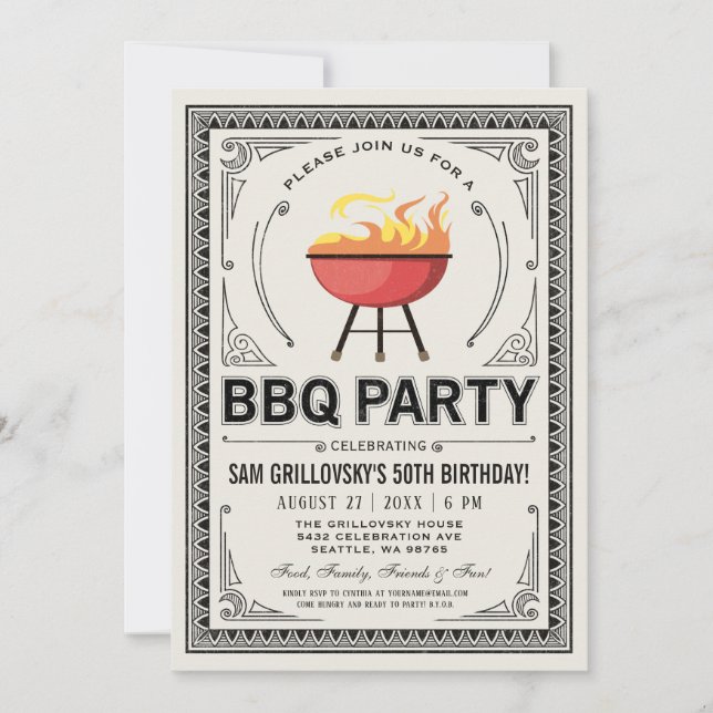 Rétros invitations de partie de BBQ de cru (Devant)