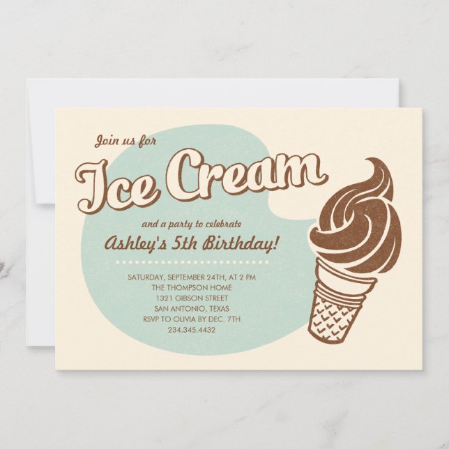 Rétros invitations de partie de crème glacée (Devant)