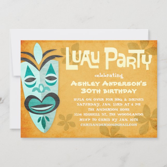 Rétros invitations de partie de Tiki Luau (Devant)