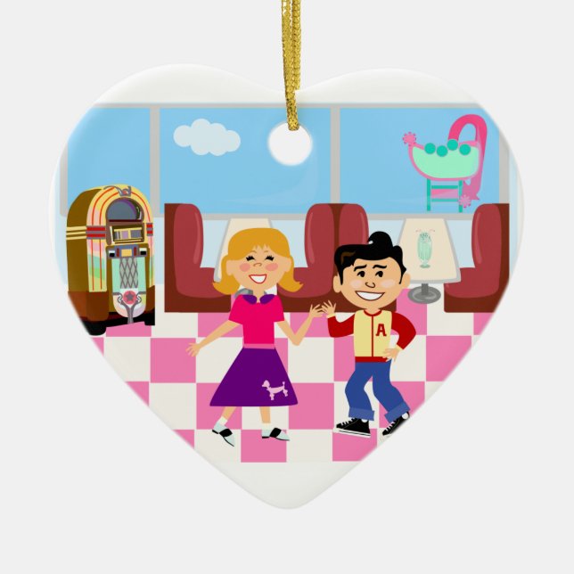 Retroville Sock Hop Diner Ceramic Ornament (Front)