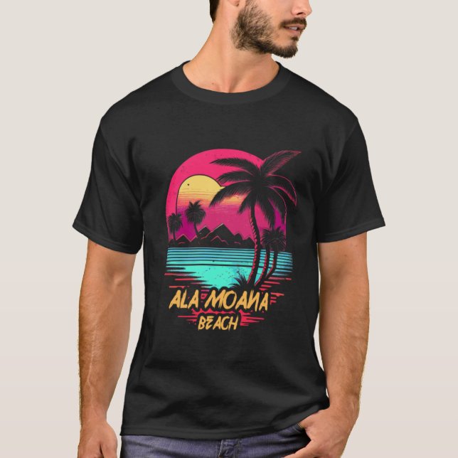 Retrowave Beach Ala Moana Beach T-Shirt (Front)