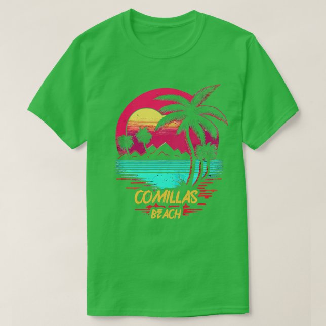 Retrowave Beach Comillas Beach T-Shirt (Design Front)
