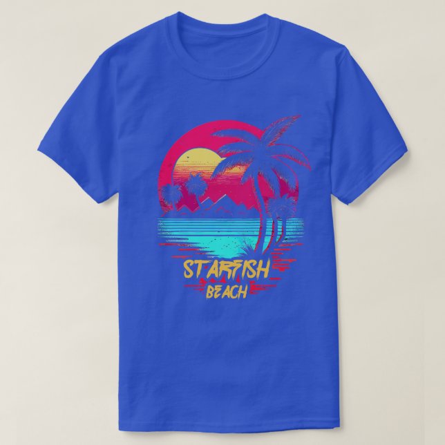 Retrowave Beach Starfish Beach T-Shirt (Design Front)