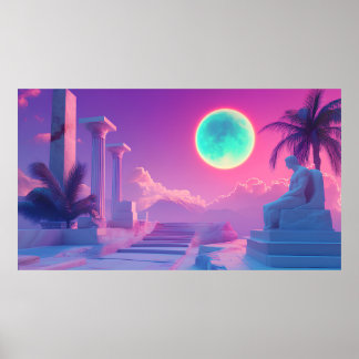 Retrowave Greek God Poster - Neon Vaporwave Aesthe