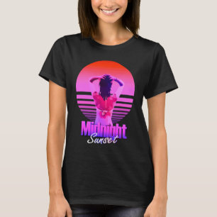 Retrowave Midnight Sunset Girl In The Sea T-Shirt