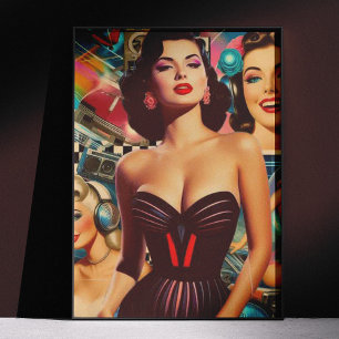 Retrowave Pin-up Collage Poster