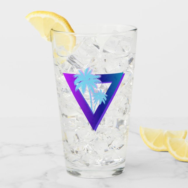 RETROWAVE SYNTHWAVE PALM TREES TRIANGLE GLASS (Front Ice)