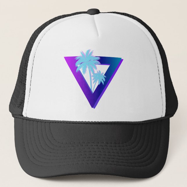 RETROWAVE SYNTHWAVE PALM TREES TRIANGLE HAT (Front)