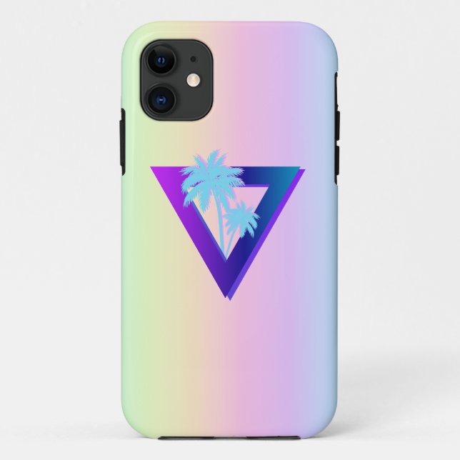 RETROWAVE SYNTHWAVE PALM TREES TRIANGLE PHONE CASE (Back)