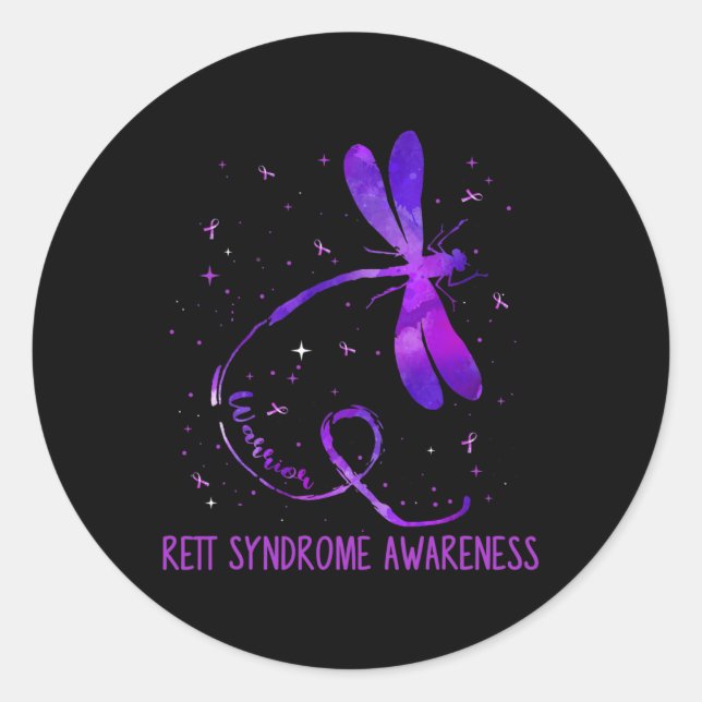 Rett Syndrome Awareness Costume Dragonfly Ribbon  Classic Round Sticker (Front)