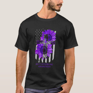 Rett Syndrome Purple Ribbon Us Flag Sunflower Fait T-Shirt
