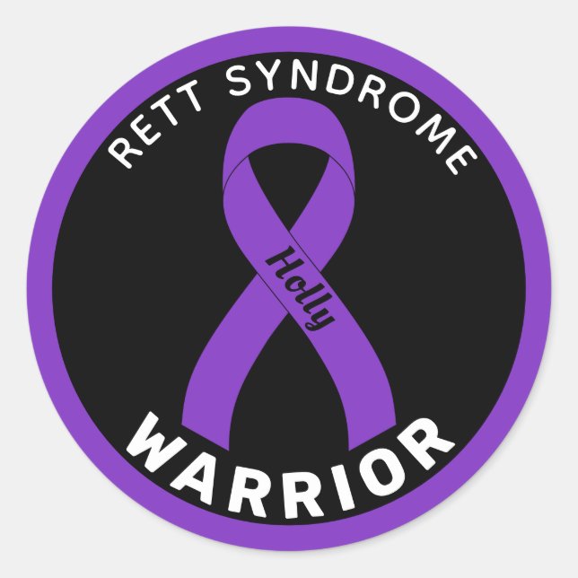 Rett Syndrome Warrior Ribbon Black Classic Round Sticker (Front)