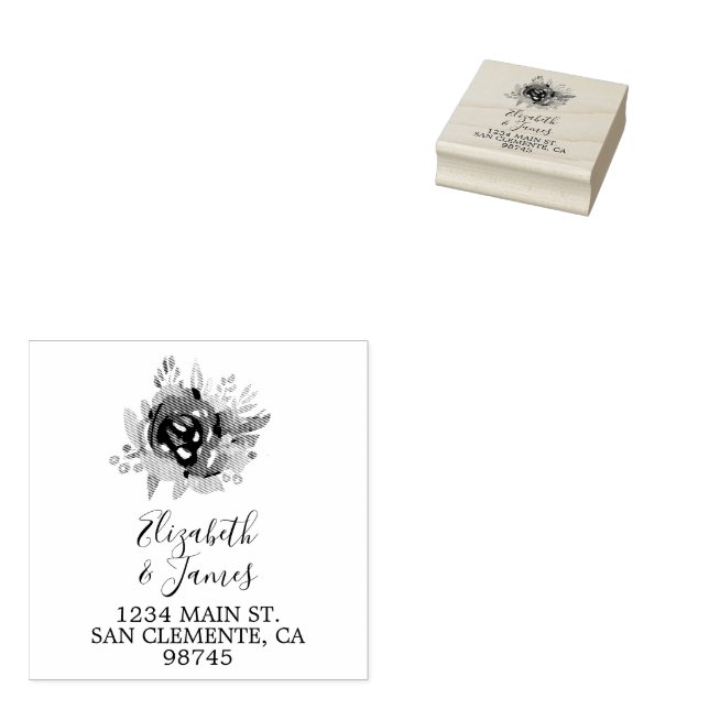 Return Address and Flower Rubber Stamp (Stamped)
